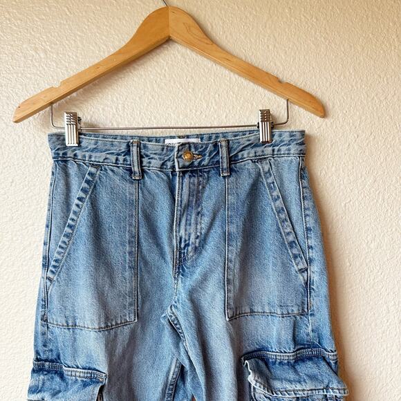 Zara Mid-Rise Cargo Blue Straight Leg Jeans Women's sz 2 - Picture 7 of 16